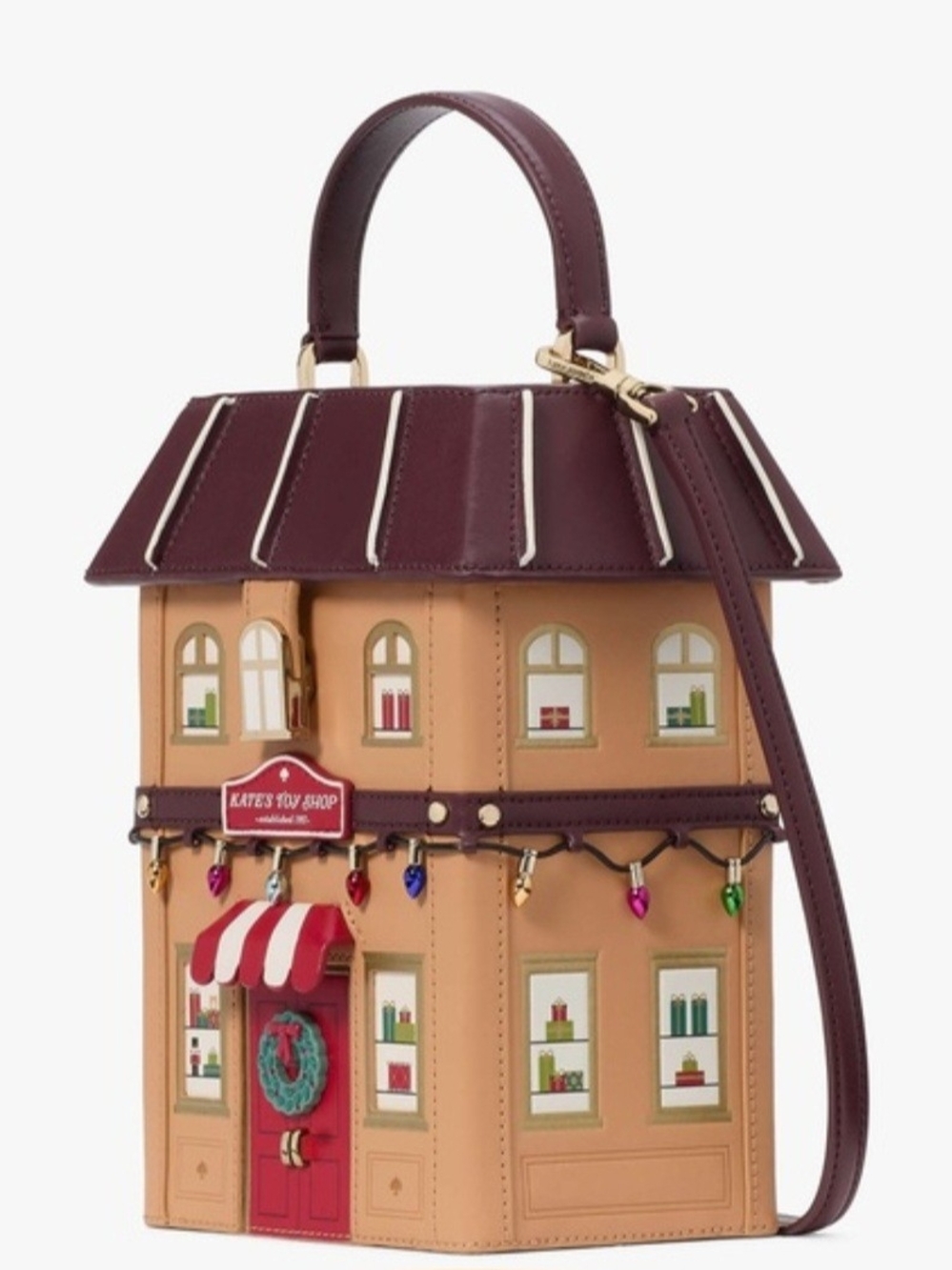 kate spade Tan and Burgundy House Appliqué Crossbody Bag - Picture 2 of 3